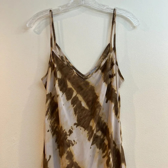 SW3 Bespoke 100% Silk Brown Tie Dye V Neck Going Out Strappy Slip Maxi Dress M - Picture 5 of 10